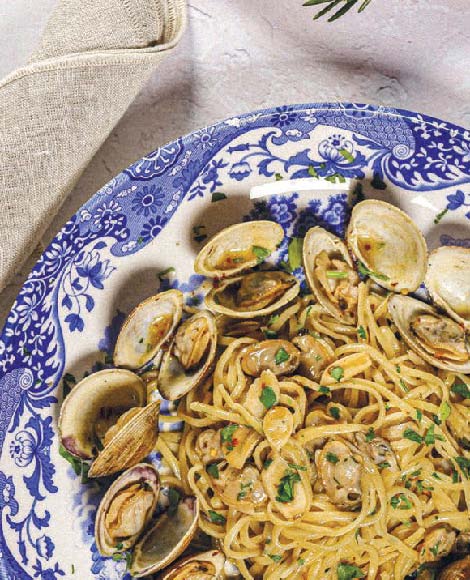 The linguine alle vongole dish features littleneck clams in lemon and white wine garlic sauce finished with parsley. PHOTO COURTESY OF SERENA PACIFICO