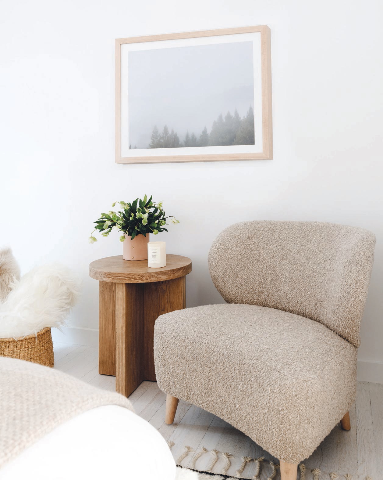 Handmade in the U.S., the Brentwood boucle chair adds a welcome touch of texture to any room while still remaining neutral. MAIN PHOTO COURTESY OF JENNI KAYNE