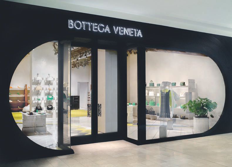 The Phipps Plaza Bottega Veneta storefront hosts a sharp open interior showcasing signature items. PHOTO COURTESY OF BOTTEGA VENETA