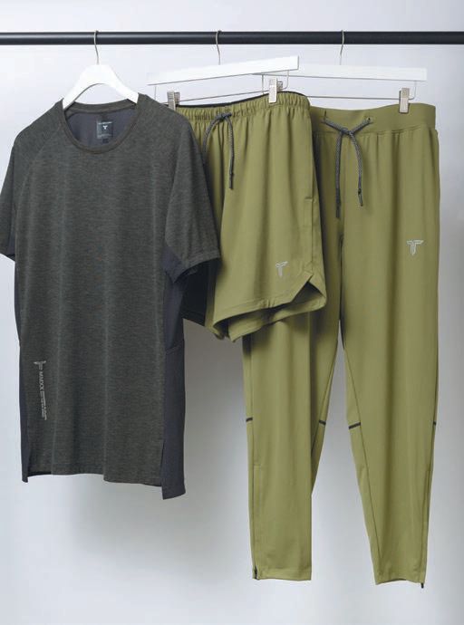 Power Tech short and jogger in Fatigue Green and trainer short-sleeved tee in Military Green PHOTO COURTESY OF TAKEDOWN SPORTSWEAR
