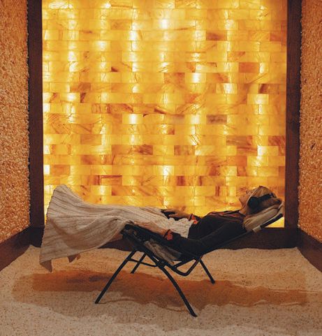 Intown Salt Room’s dry salt therapy room features zero-gravity seating, blankets and the sound of ocean waves to help optimize relaxation. PHOTO COURTESY OF INTOWN SALT ROOM